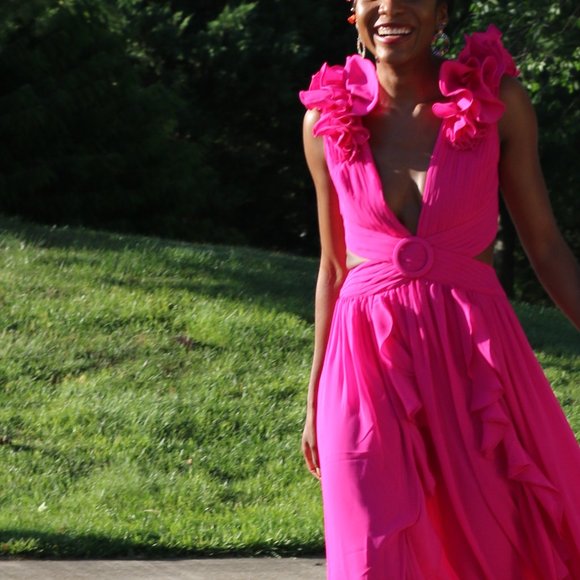 Pat Bo FLUTTER SLEEVE DRESS (Pink) - Picture 4 of 7